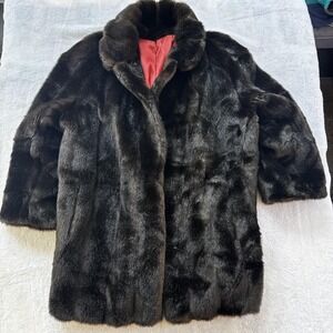 Vintage Mink Fur Coat Womens Medium Brown Black Three Quarter Sleeve USA 60s 70s